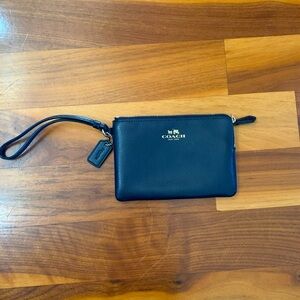 Coach Corner Zip Wristlet in navy blue